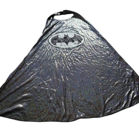 Six Flags BATMAN Cape Costume Cosplay Unisex DC SUPERHERO Silver iridescent - Picture 1 of 3